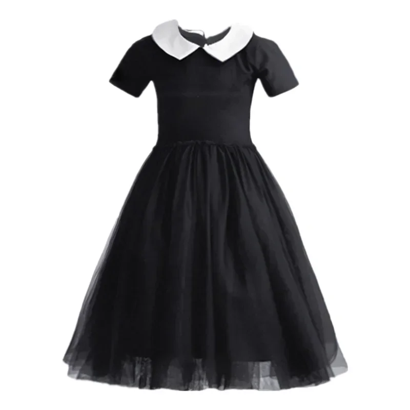 2024 Wednesday Children Girl Dress Costume for Girls Kids Halloween Carnival Cosplay Black Gothic Party Dresses for Girls