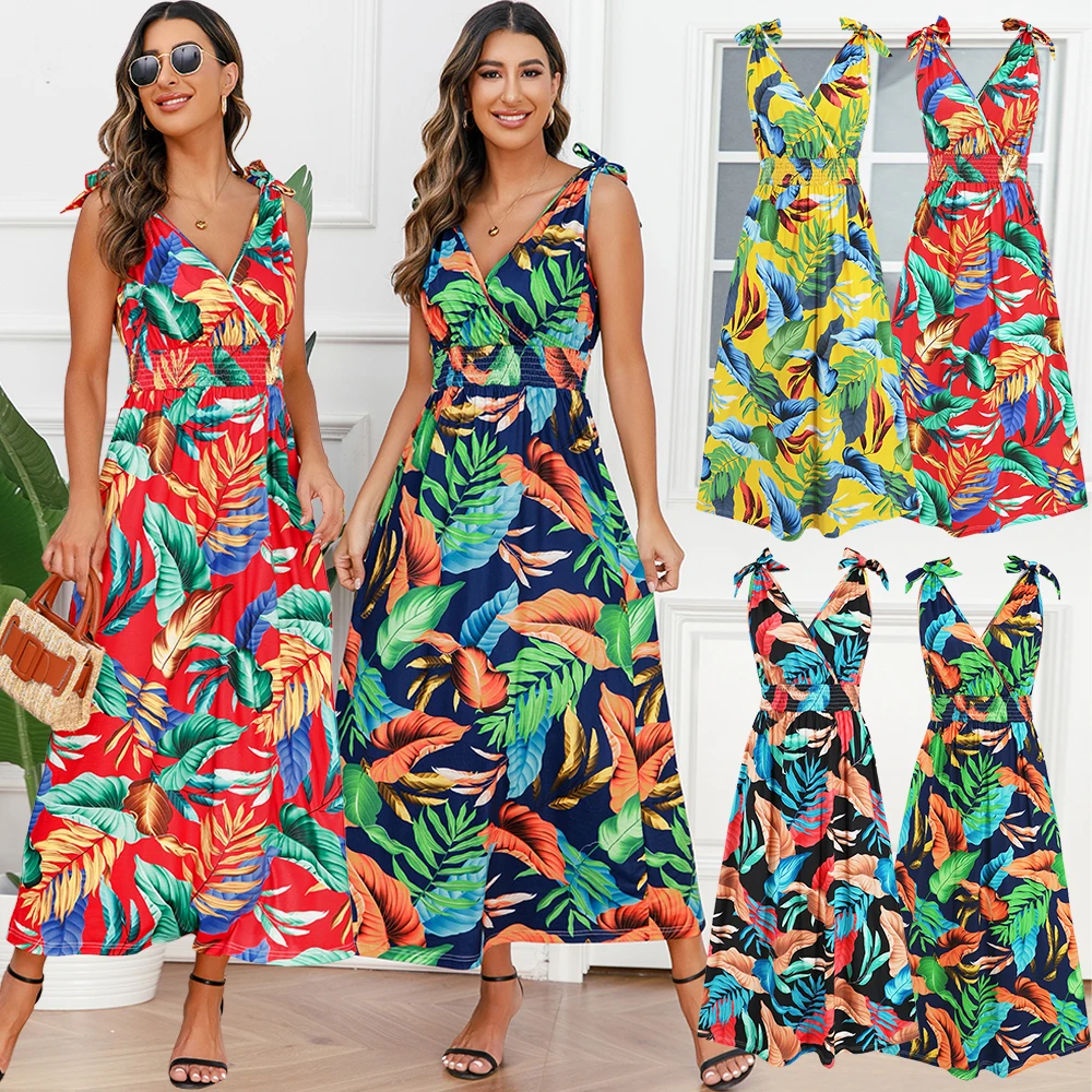 

Hawaii beach skirt 2024 summer foreign trade print dress European and American women's dress new designer