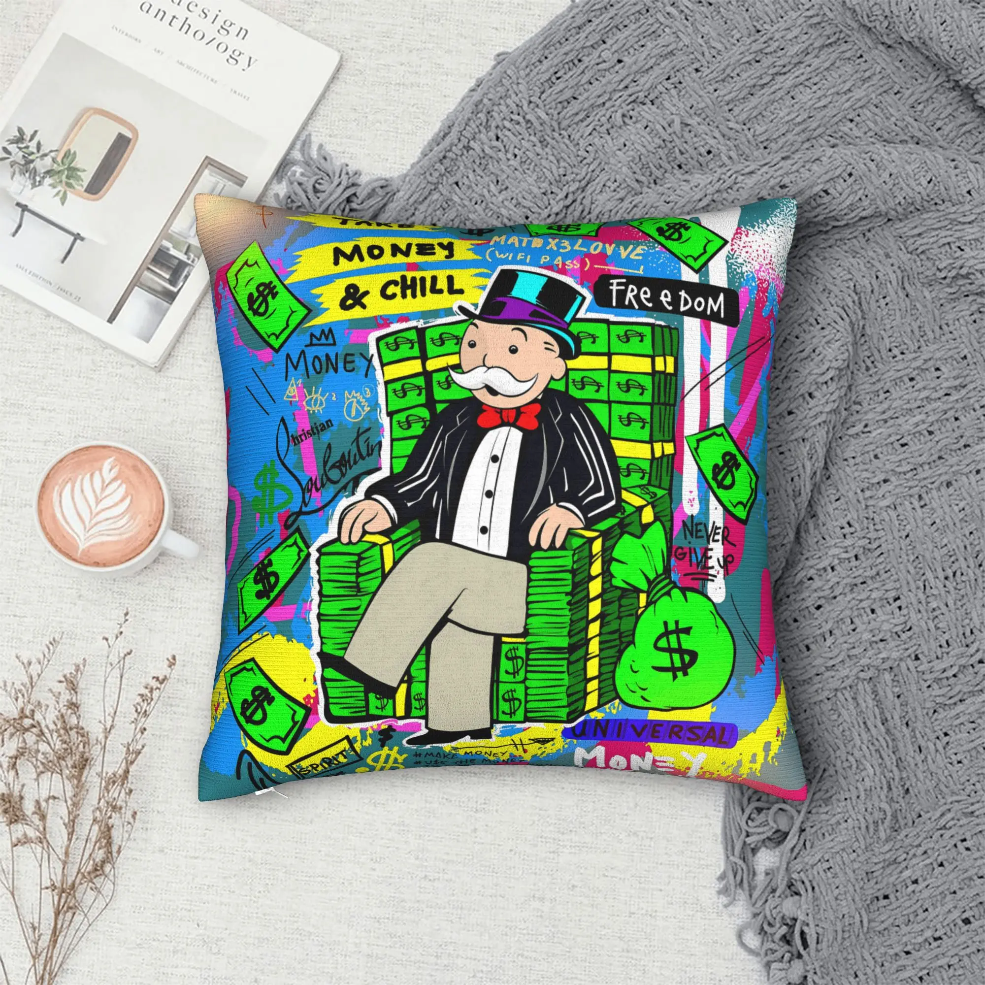 Monopolys Money Dance Pillow Cover  Comfy Cushion Cover Morden Pillow Case For Sofa Home Decor