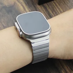 Luxury Stainless Steel Strap for Apple Watch Band Ultra 49mm 45mm 44mm 42mm Titanium Color Magnetic Bracelet for IWatch 8 7 6 5