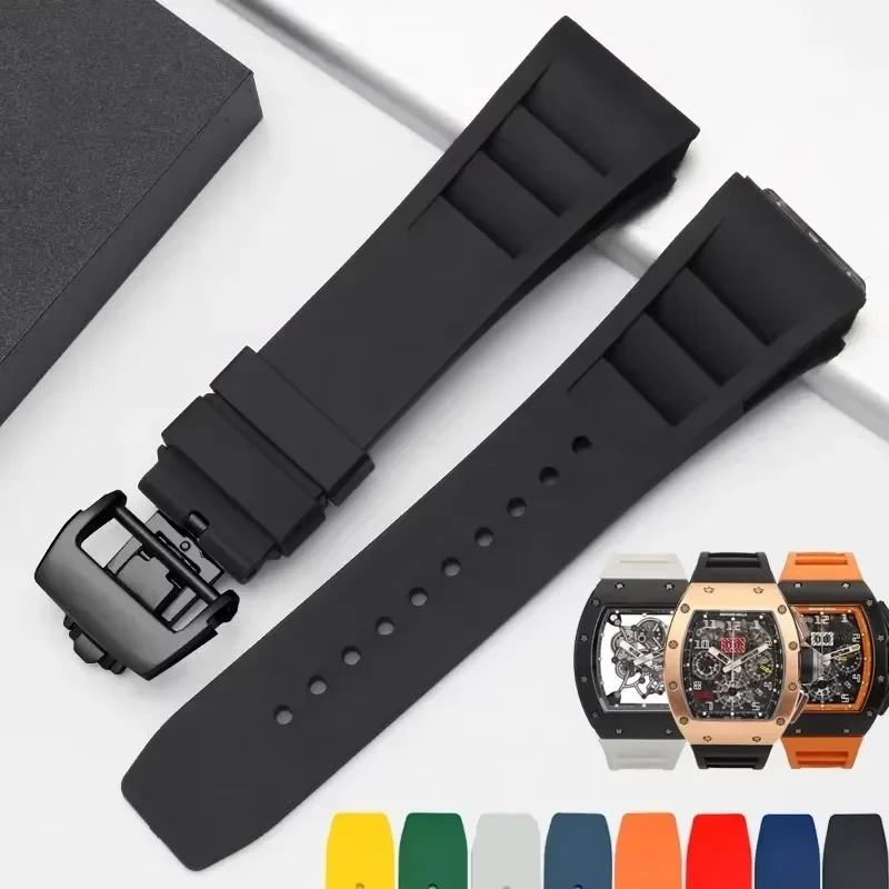 

Watch Band For Richard Mille Watch Strap Men's High Quality Imported Waterproof Rubber Silicone Rm055 011 Steel Fold Buckle 25mm