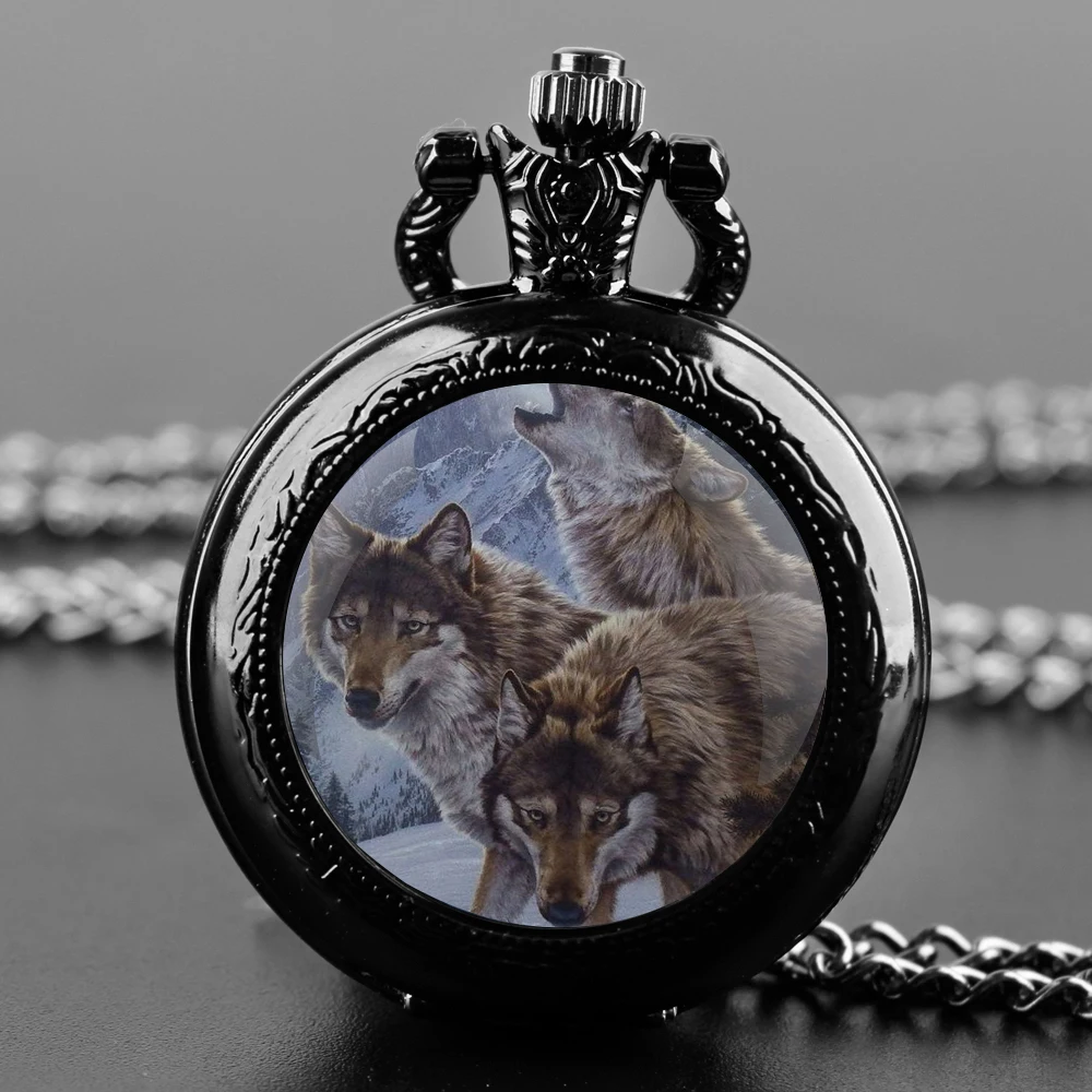 Oude Wolf Design Glazen Koepel Quartz Zakhorloge Met Duurzame Ketting Arabische Cijfers Wijzerplaat Creatieve Geschenken Voor Mannen Vrouwen