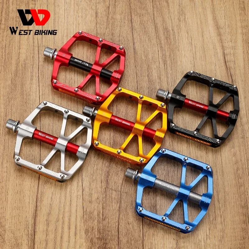 

WEST BIKING Bicycle 3 Bearings Pedals 5 Colors Aluminum Alloy Ultralight MTB Pedals Safety Reflective Road Bike Flat Pedals