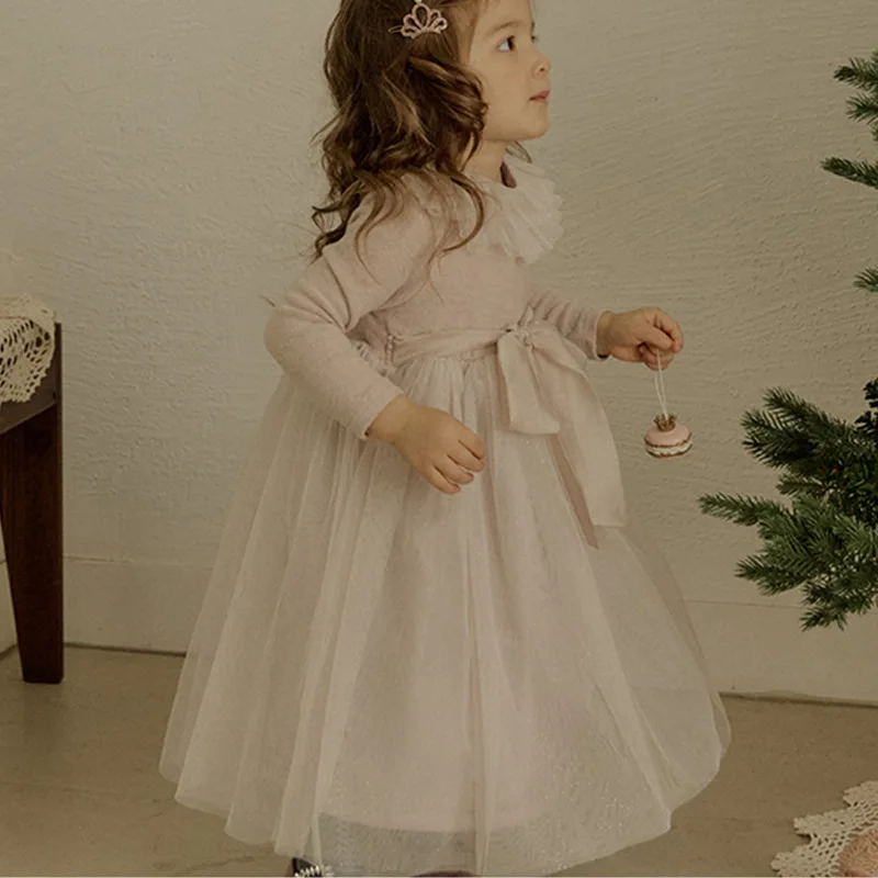 

Little Girls autumn/Winter Dresses Tulle Kids Birthday Wedding Party Princess Dress Solid Color Children Casual Clothing