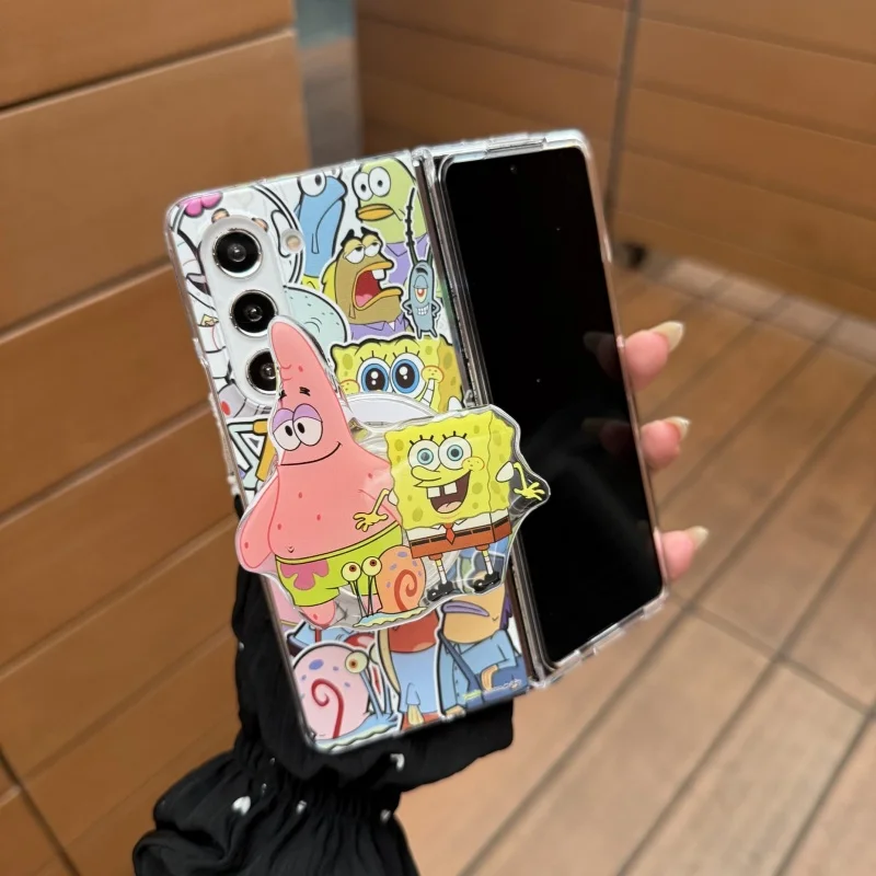 

Cute Cartoon S-SpongeBob P-Patrick Star Folding Magsafe Wireless Charge Case For Samsung ZFold 3 4 5 6 ZFold7 3D Magnetic Holder