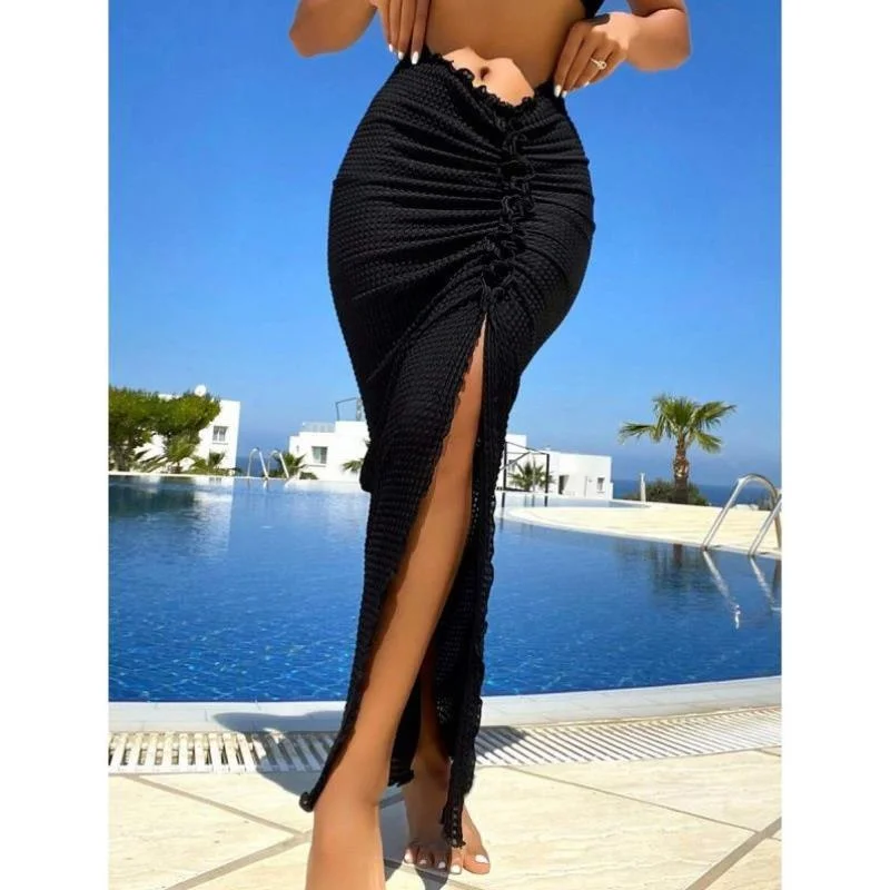 

Summer Beach Folr Cuff Split Covering Skirt 32855 Sle Leg Covering Casual Sportswear Set with Seven Quarter Sves