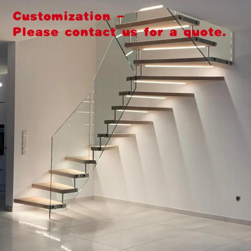 

на заказ.Космическая сборная лестница в помещении. Стеклянные перила. Плавающая лестница.