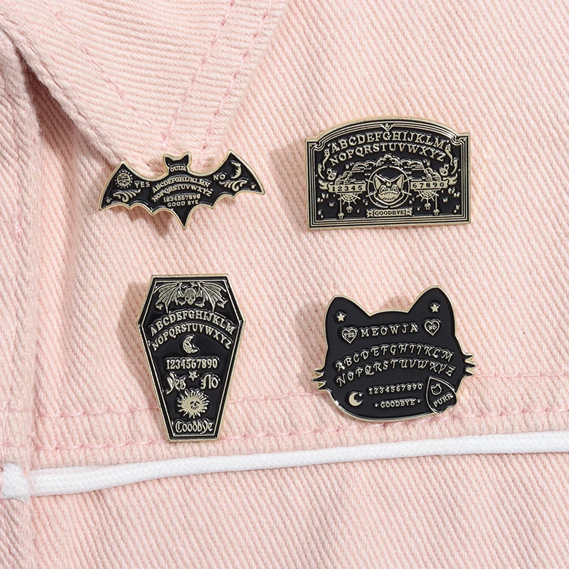 Yes Or No Meowja Ouija Board Enamel Pin Astrology Witch Wizard Bat Cat Magic Divination Brooches Lapel Badge Gothic Jewelry Gift