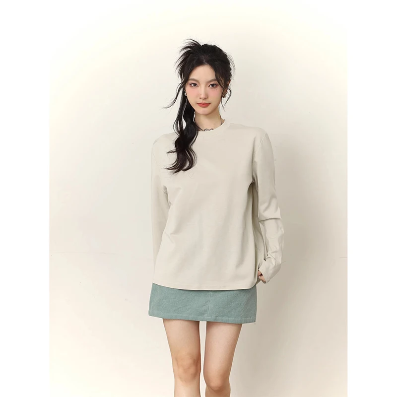 

Long Sleeve Top Femme Round Neck Loose Casual T Shirt Women Solid Color Fashion Casual All-match Pullovers