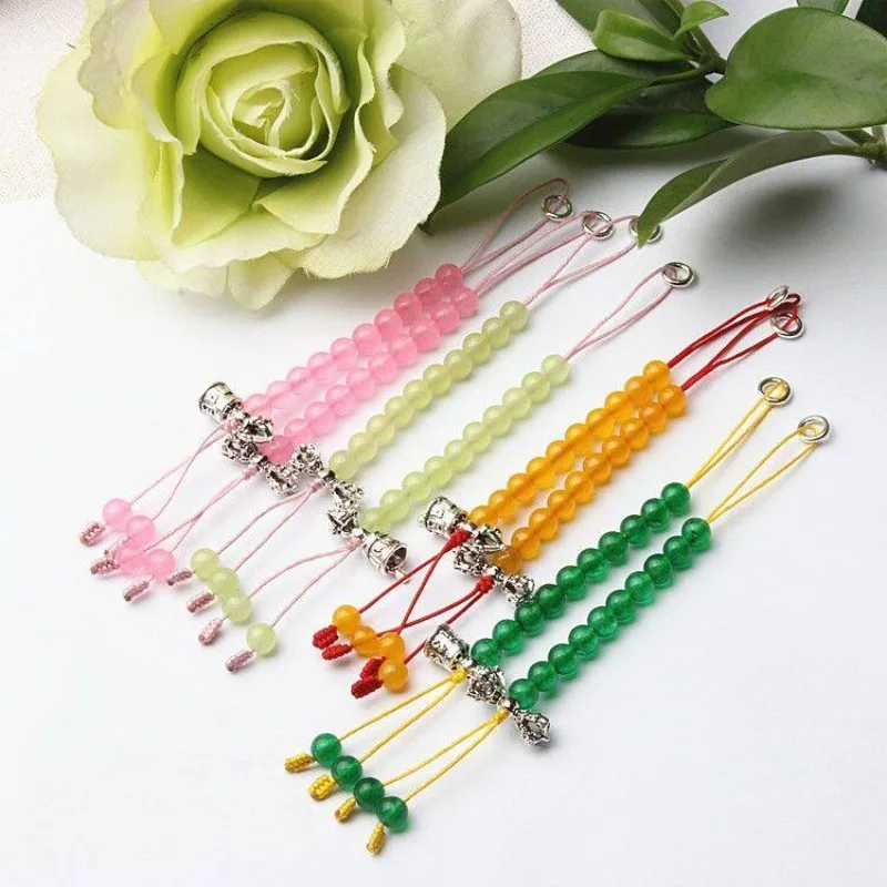 Natural Crystal Agate Chalcedony Wenwan Counter Tibetan Silver Bell Vajra Side Hanging DIY Bracelet Tassel Cotton Cord Pendant