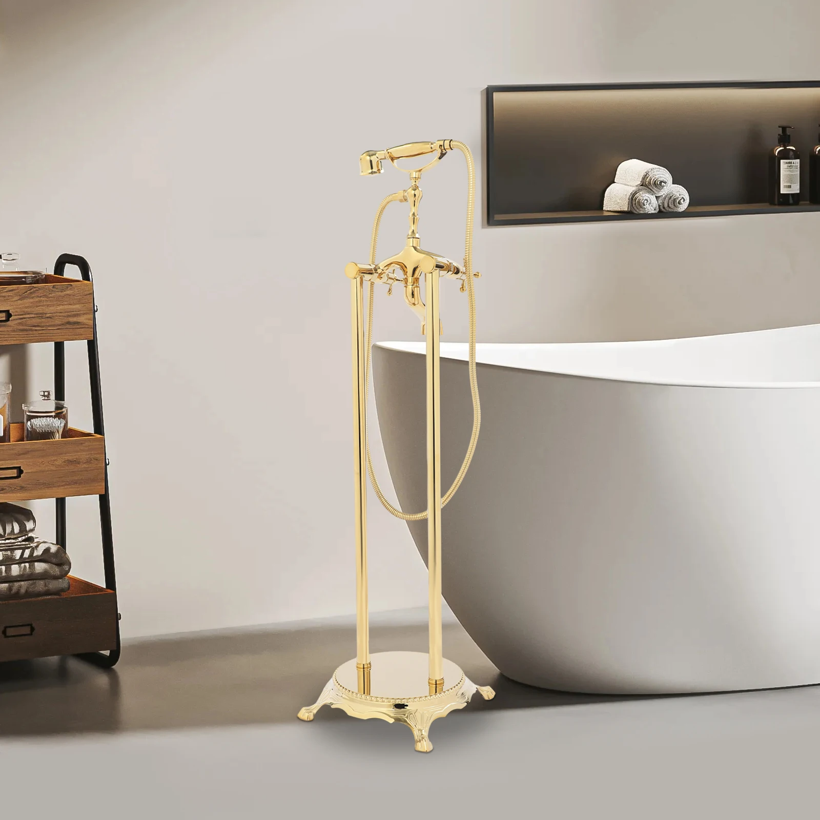 

36*105cm Freestanding Bathtub Faucet Gold Modern Floor-Mounted Tub Filler for Homes Hotels Schools Apartments