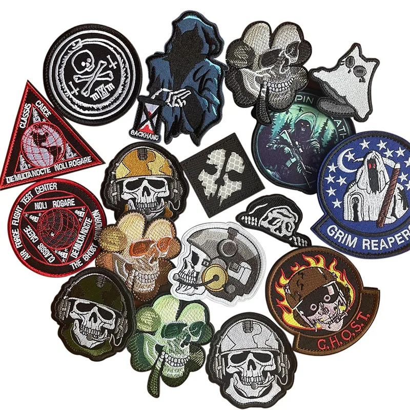 Skull,Ghost,Ghost Squadron,Luminous Skeleton Soldier Clothes Applique Embroidery Patches,Tactical Sticker Backpack Badge