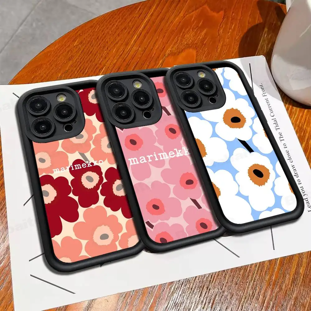 Marimekko-U-Unikko Flowers For IPhone 17 Pro Max 16 15 14 13 12 11 Plus Black Soft Phone Cover