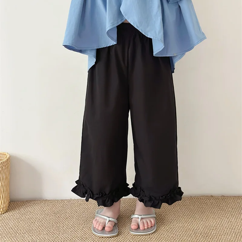 

Children's Clothing and Girls' Pants 2025 Spring and Summer Casual Straight-leg Pants Children's Ruffle Leaf Trousers