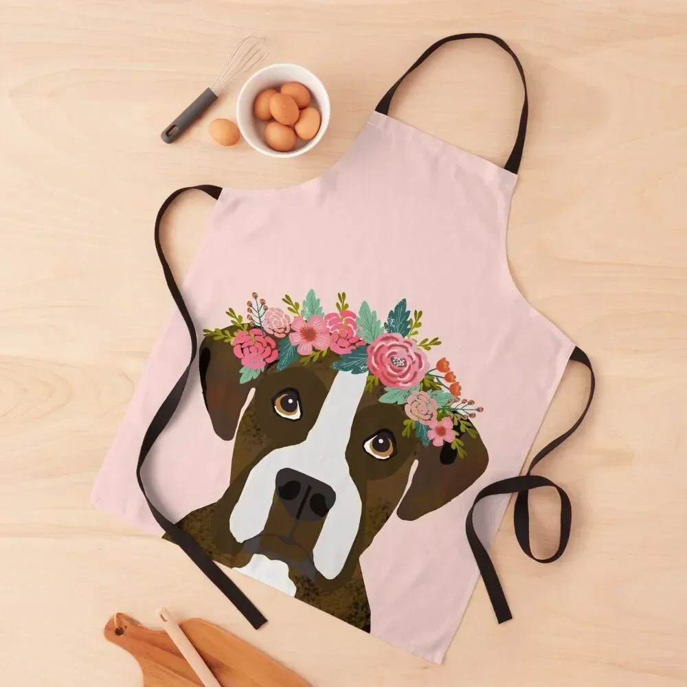 

Boxer Dog flower crown - boxer, boxer dog, cute dog, dogs, pet, floral Apron Hairdressing Kitchen Chef Apron