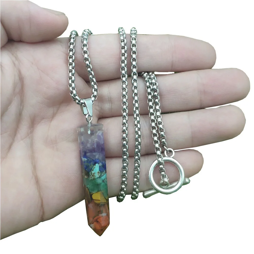 Exquisite Handmade Colored Small Gravel Resin Geometry Pendant Women Sweater Necklace Designed Jewelry