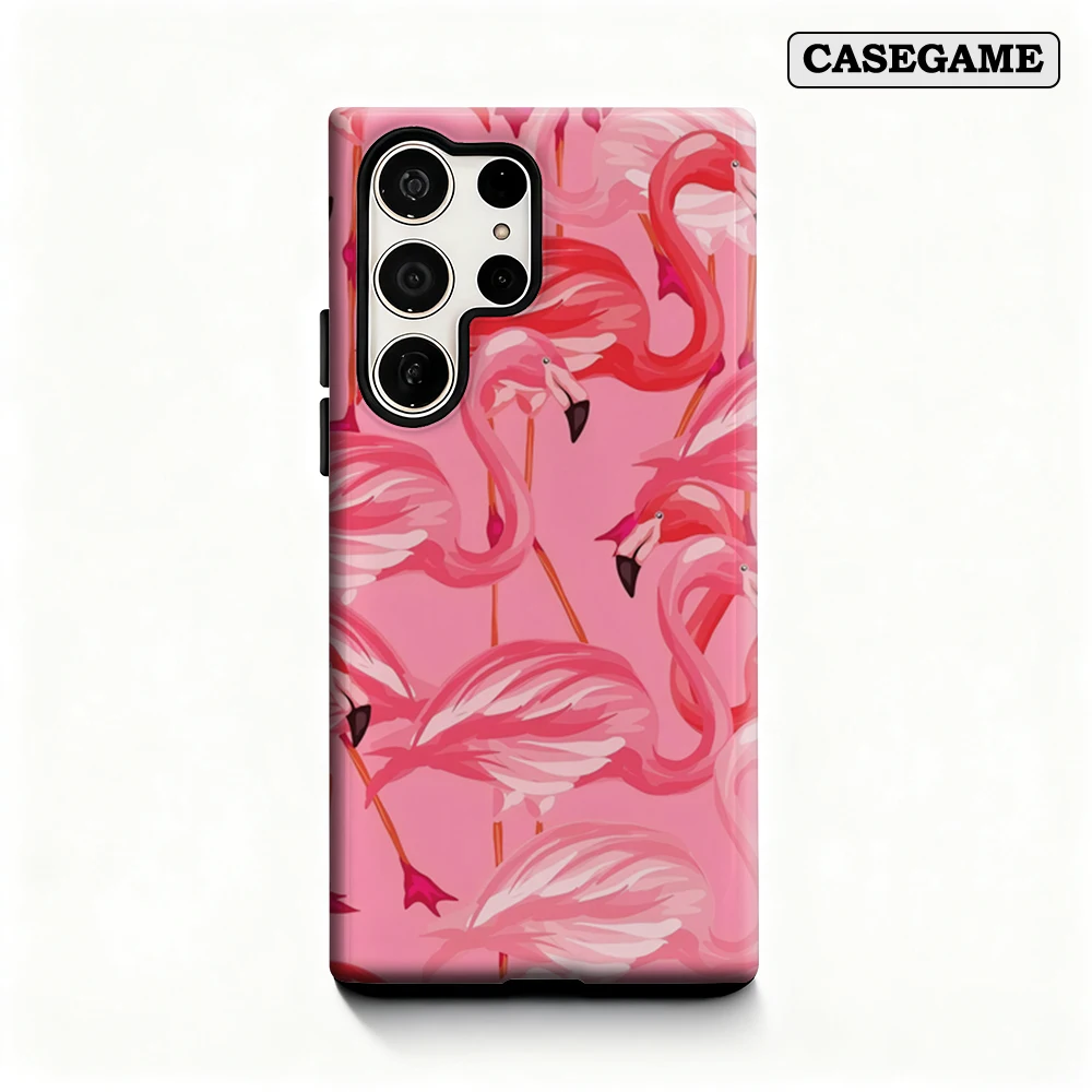 Flamingo Flock Phone Case for Samsung Galaxy S25 Ultra S24 S23 Ultra Plus Shockproof Double Layer Back Cover