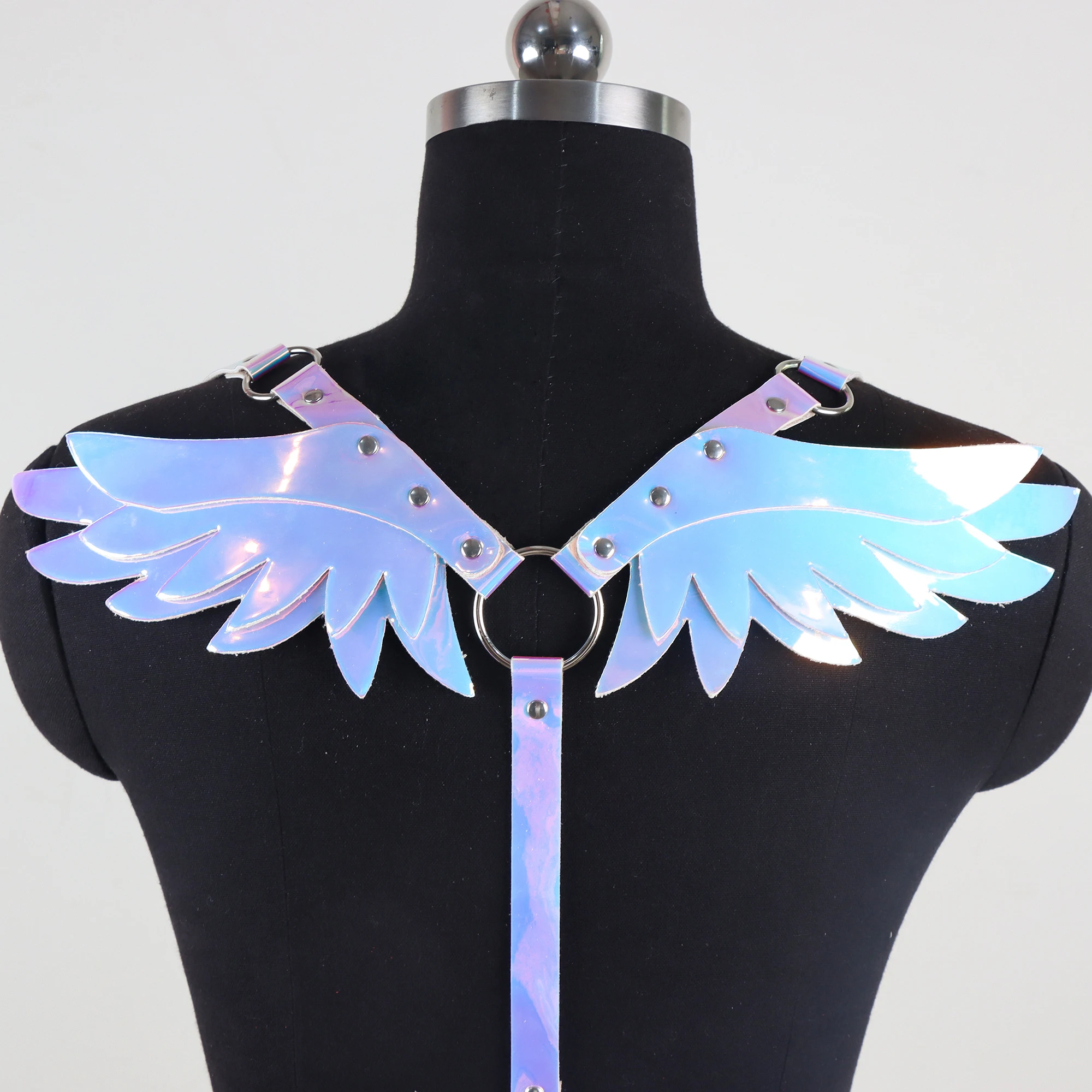 Fluorescent Color Angel Wings Woman PU Leather Belt Gothic Fairy Wings Cosplay Festival Accessories Halloween Party Costume