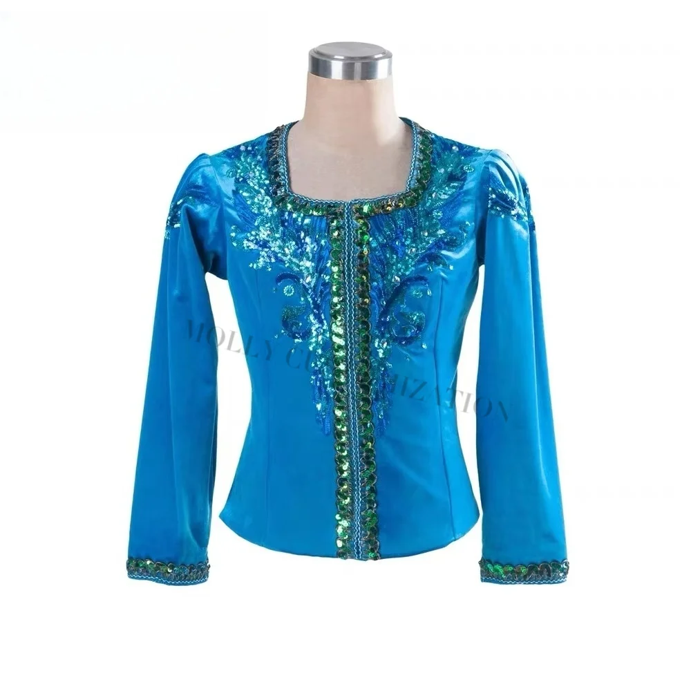 

High-end new ballet prince sapphire blue blue bird suede performance competition suit adult private customization