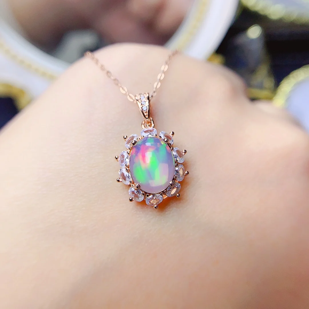 YULEM 8mm*10mm Natural Opal Fashion Charm/pendant for Women Real 925 Sterling Silver Charm Fine Wedding Jewelry