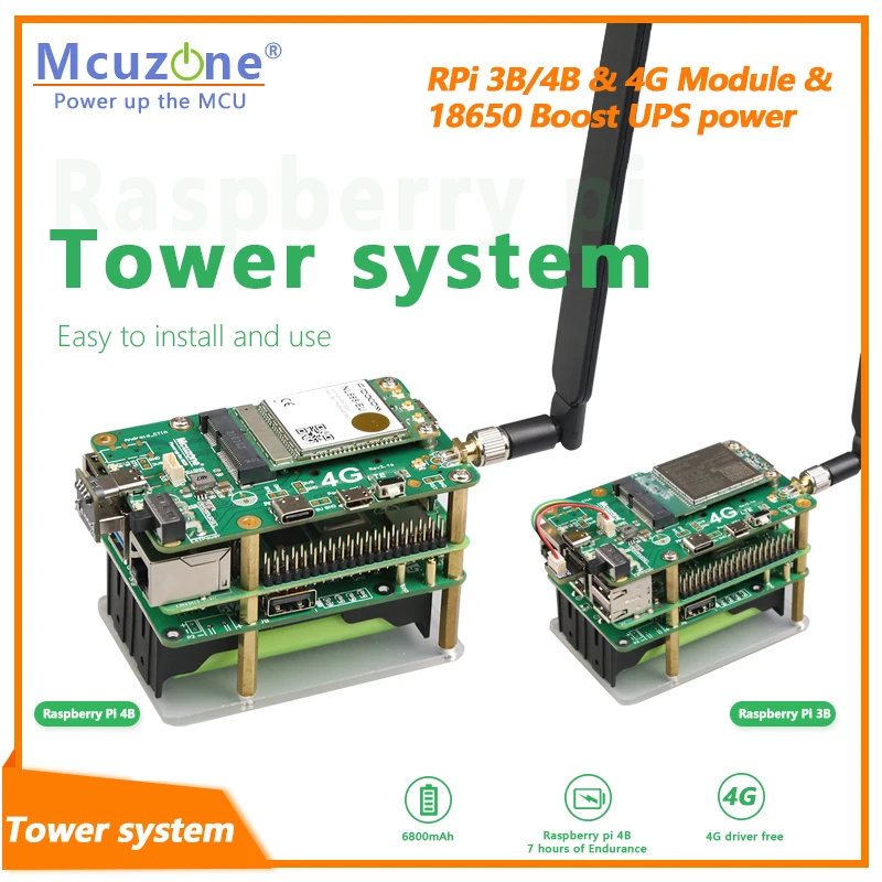 RaspberryPi tower system 18650 UPS power supply,4G LTE module,driver free,EG25-G ME909s-821ap V2 Qualcomm GPS