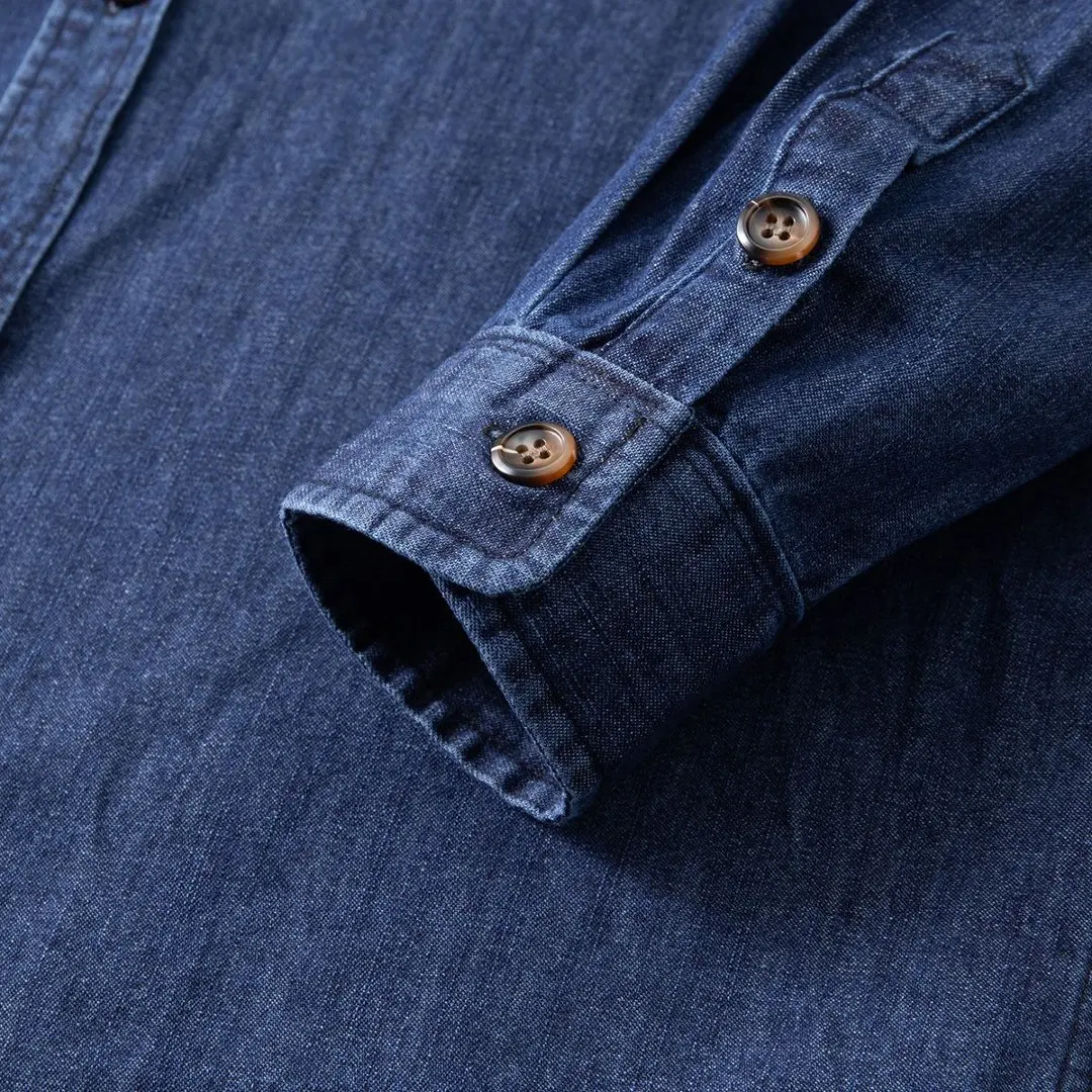 Japanese Denim Tooling Shirt Men Harajuku Streetwear Fashion Loose Casual Long Sleeve Jeans Shirt Man Clothes