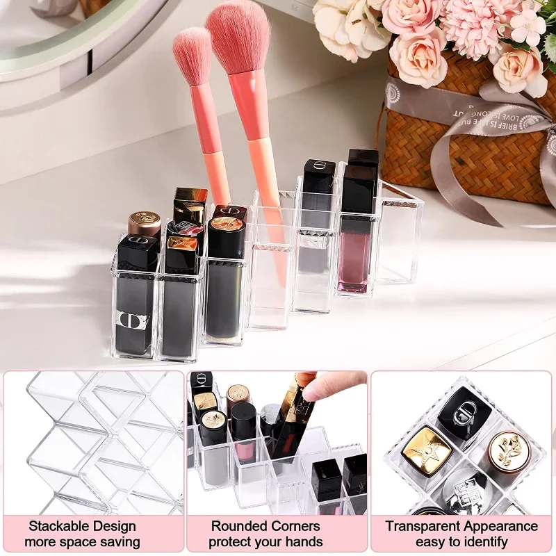 Acrylic Lipstick Holder Organizer 10/16 Slots Clear Lip Gloss Fish Shape Tower Case Display Stand Storage Box Makeup Cosmetic