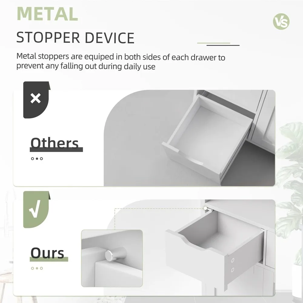 Witte vloeropbergkast met deuren en laden, verstelbare plankorganizer voor badkamerkeuken voorraadkast