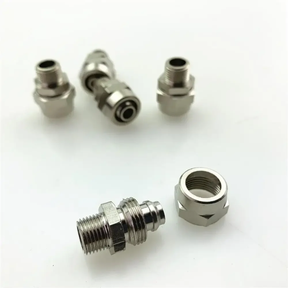 Quick-screw connector Copper-nickel-plated lock nut PC pneumatic straight air pipe quick connector
