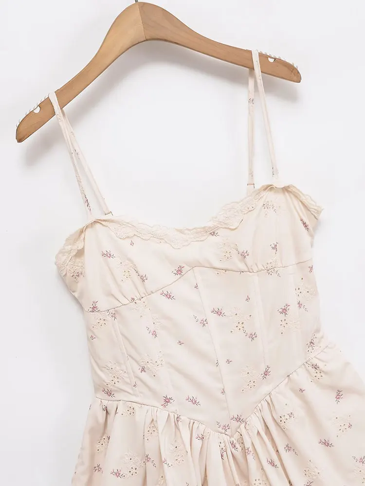 2025 Summer Sexy Chic Embroidery Women Dress Solid Cami Sleeveless Zipper Ruffles Short Dress Fashion Dress