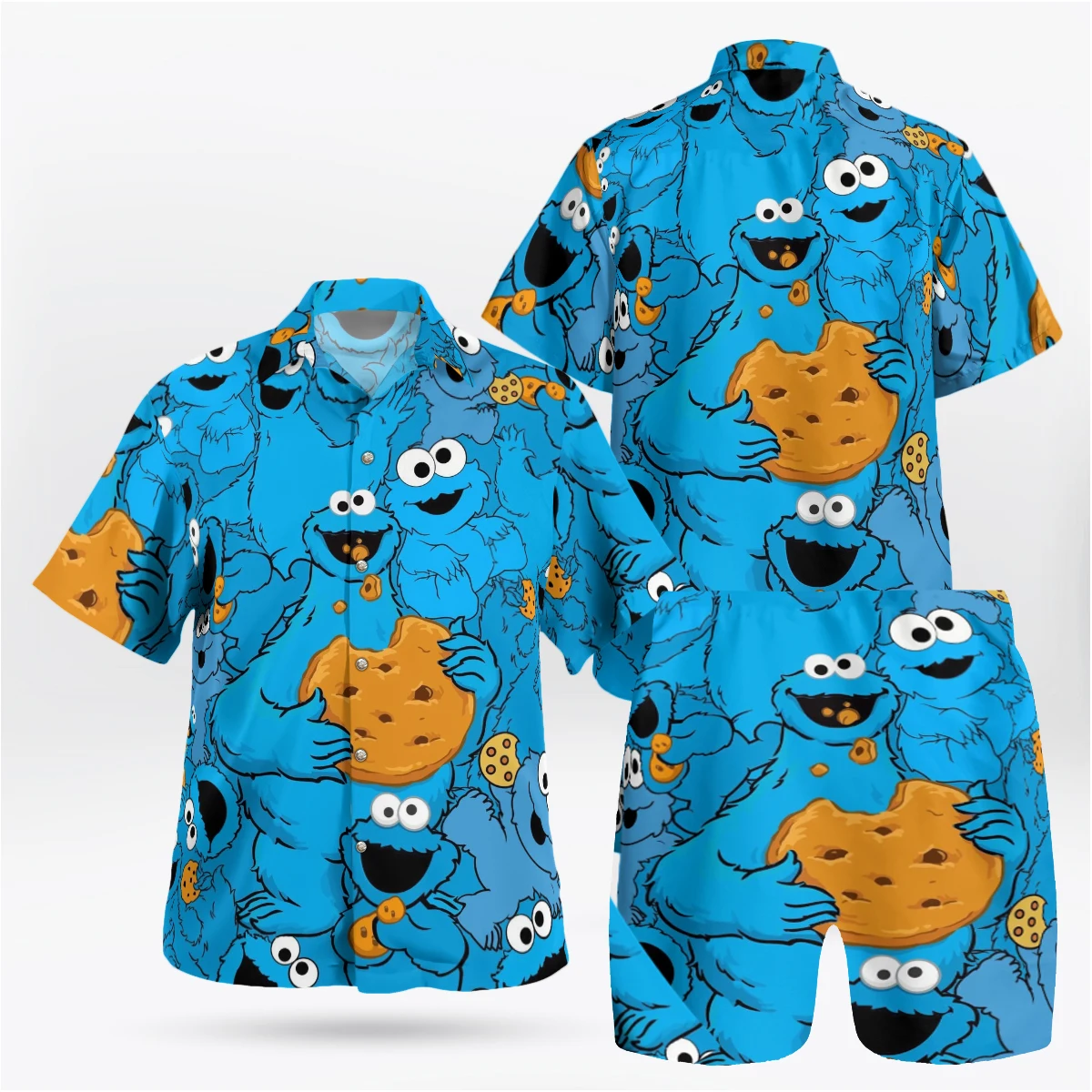 Set Kemeja Pria Elmo 3D Anime Harajuku Kemeja Pria Musim Panas Set 2 Potong Lengan Pendek Pria Hawaii 2024 Plus 3xlshire Kimia Homme