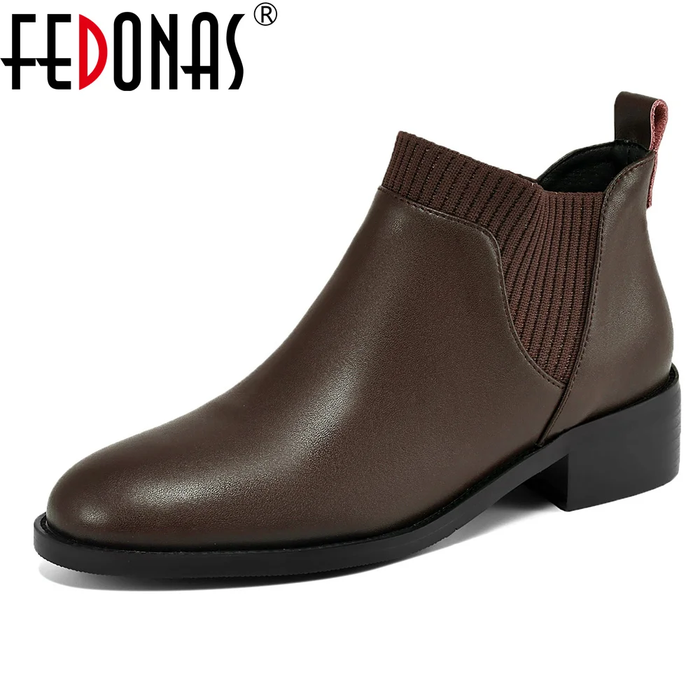 

FEDONAS Elegant Women Genuine Leather Ankle Boots Round Toe Fashion Comfort Warm Black Brown Short Shoes Woman Office Boots