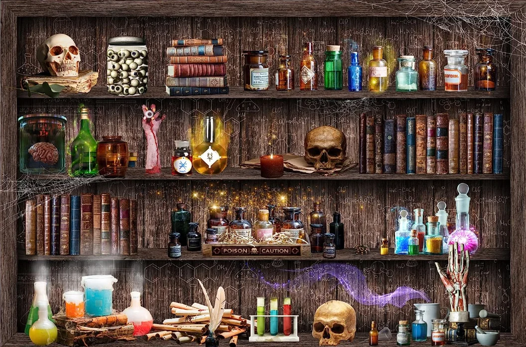 Mad Scientist Laboratory Backdrop for Kids Boy Halloween Spooktakular Creepy Skull Poison Apothecary Witch Kitchen Birthday Baby