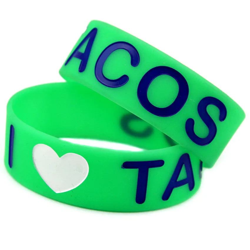 25 Pcs I Love Tacos Silicone Bracelet 1 Inch Wide Bangle for Gourmet Advertising