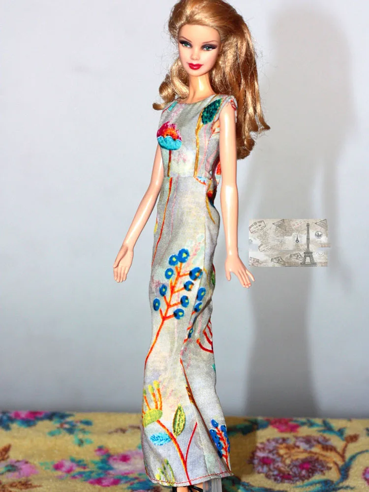 1/6 Trendy Purple Slim Fit Gray Printed Pattern Elegant Fishtail Dress Fit 30cm IT PP FR2 ST Supermodel Action Figure Doll Body