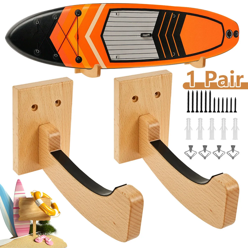 Hölzernes Surfbrett-Wandhalterungsregal, Surfbrett-Aufhänger mit Installationszubehör, mehrfach rollendes Skibretter, Skateboard-Aufbewahrungsregal