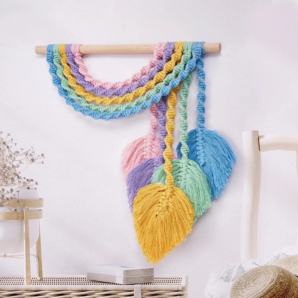 30*60 см Радужное украшение для детской комнаты, вязаный крючком гобелен с листьями, настенное украшение для дома, вязаный декор с перьями, кулон 30*60 см Радужное украшение для детской комнаты, вязаный крючком гобелен с листьями, настенное украшение для дома, вязаный декор с перьями, кулон