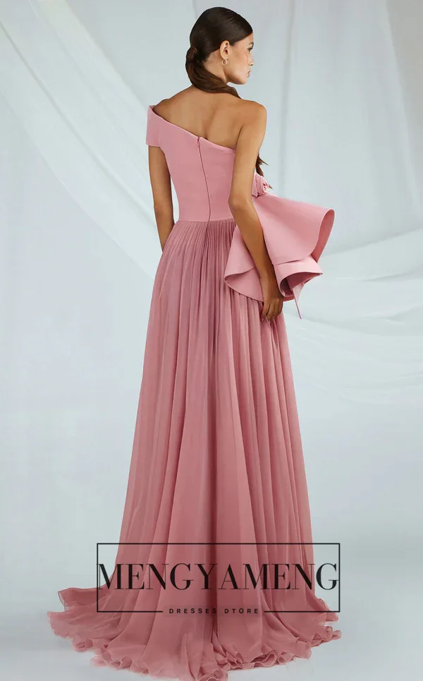 ZHUISHU One Shoulder Blush Pink Evening Gown Customized A Line Handmade Flowers High Slit Draped Long Prom Dresses Customized