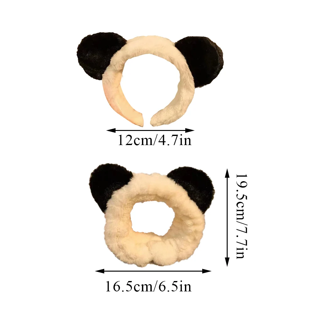 New Plush Panda Headband Coral Velvet Bear Ear Hair Hoop Hair Accessories Fluffy Elastic Hair Band Cartoon Ears Wide Hairbands