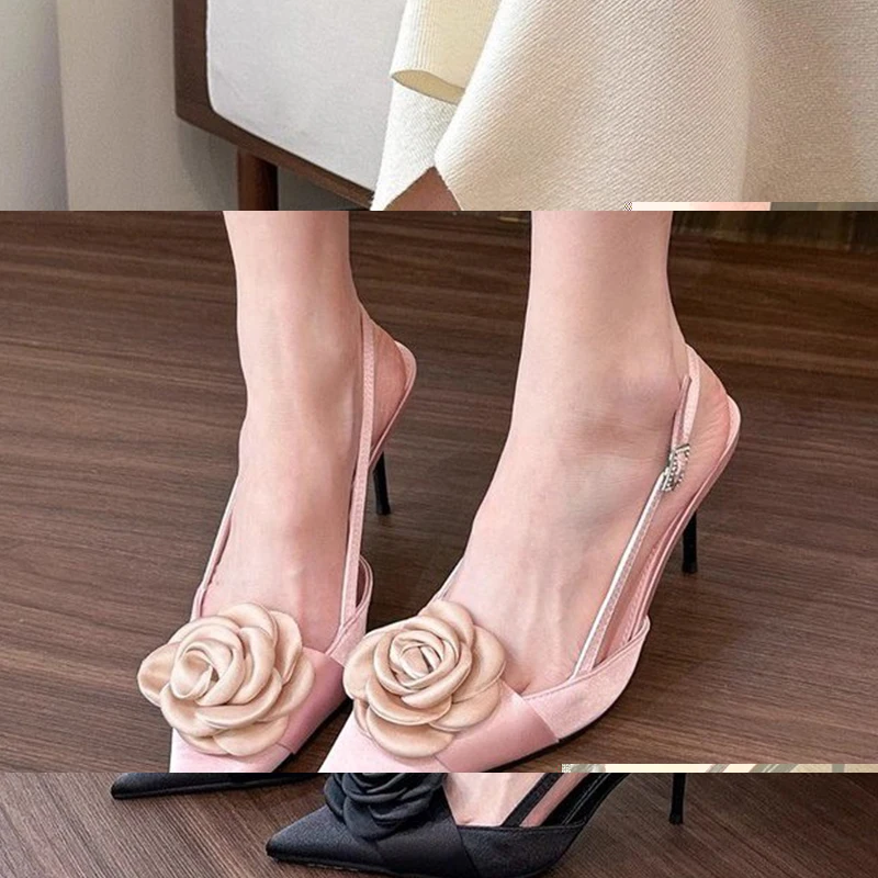 

2024 NEW Fashion Casual Eleglant Pointed Toe Flower Women Shoes High Heesl Dress Sexy Sandals Fashion Summer Stilettos Plus Size