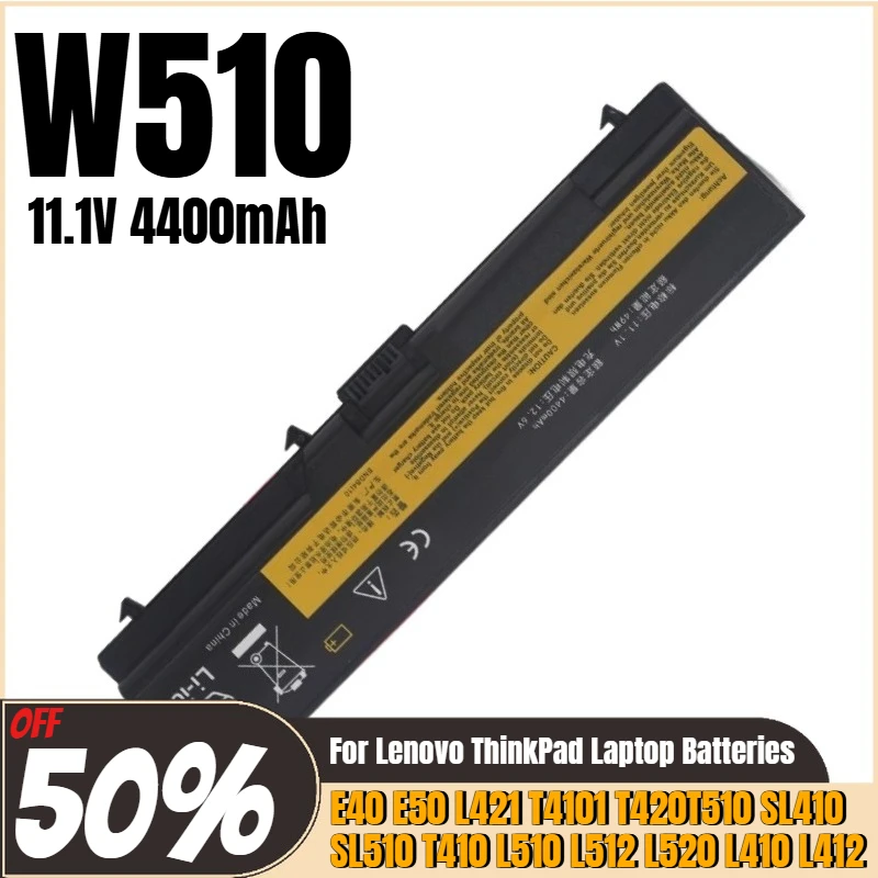 

For Lenovo ThinkPad E40 E50 L421 T410i T420 T510 SL410 SL510 T410 L510 L512 L520 L410 L412 Laptop Battery W510 11.1V 4400mAh