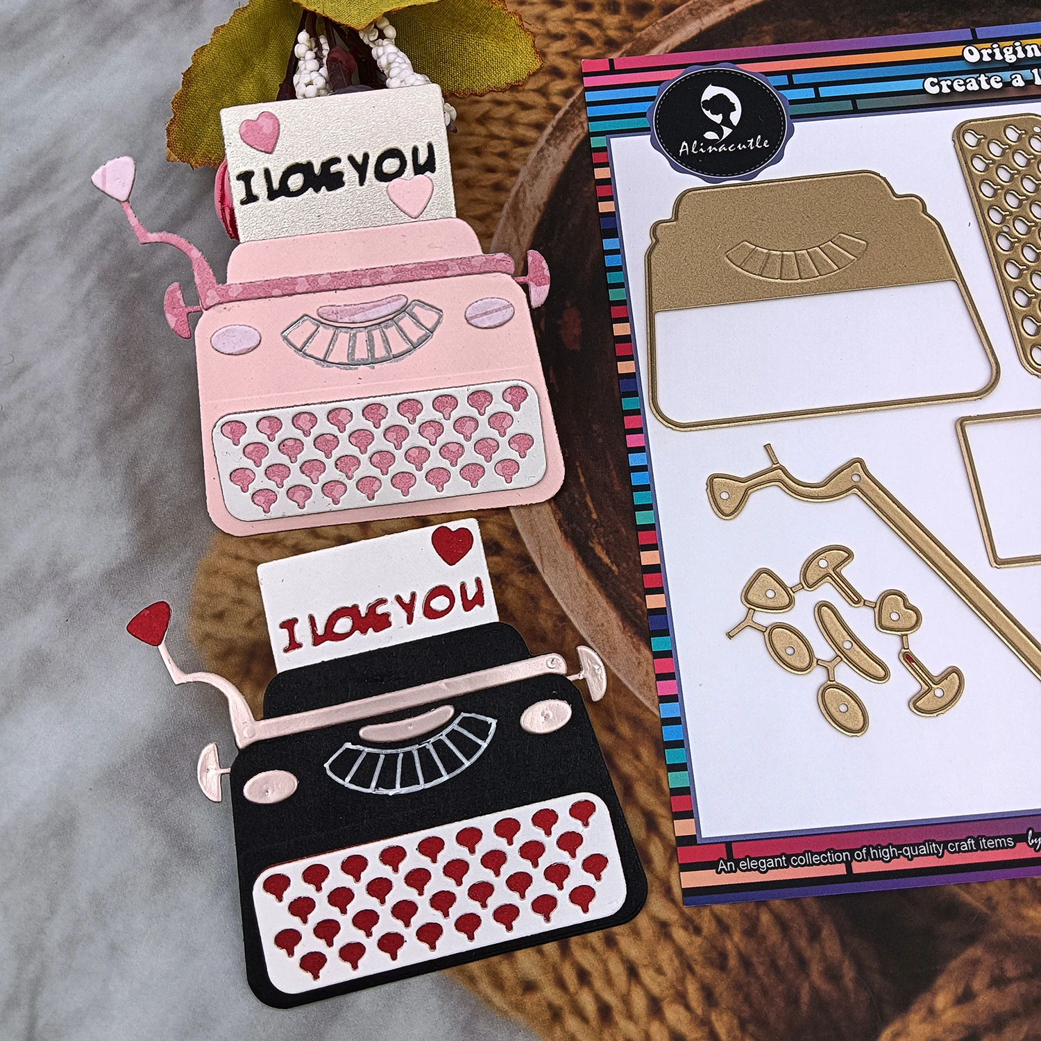 Alinacutle Schreibmaschine, Metall, gestanzt, für Geschenk, Papier, Handwerk, handgefertigte Kartenherstellung, DIY-Grußkarten, Scrapbooking und Album