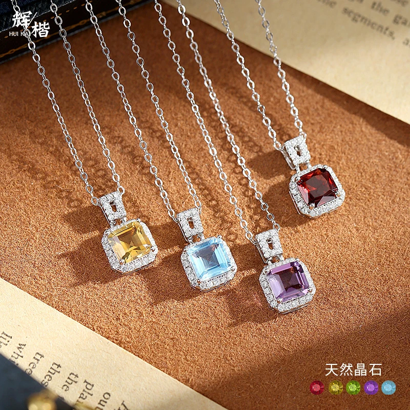 

Квадратное ожерелье из натурального камня для женщин, инкрустированное бриллиантами, цепочка на ключицу из серебра S925 с подвеской в виде флакона духов