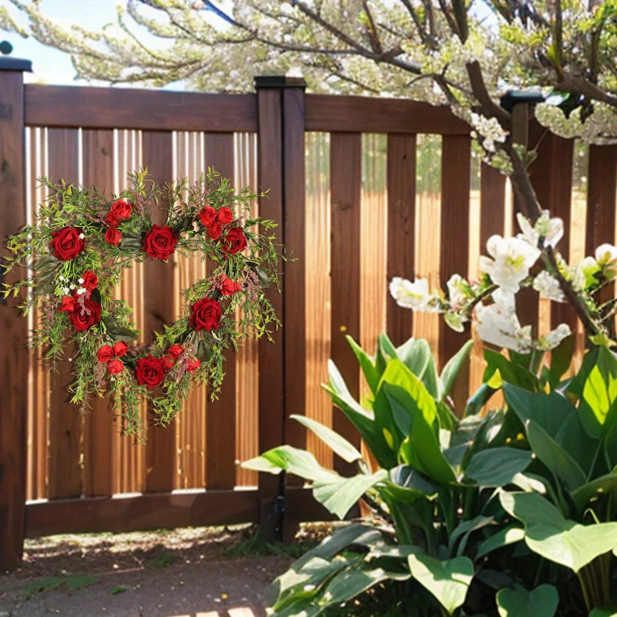 

Valentine's Day Wreath for Front Door, 15.7 Inch Heart-Shaped Artificial Flowers Wreath Red Rose Spring Wreath for Home
