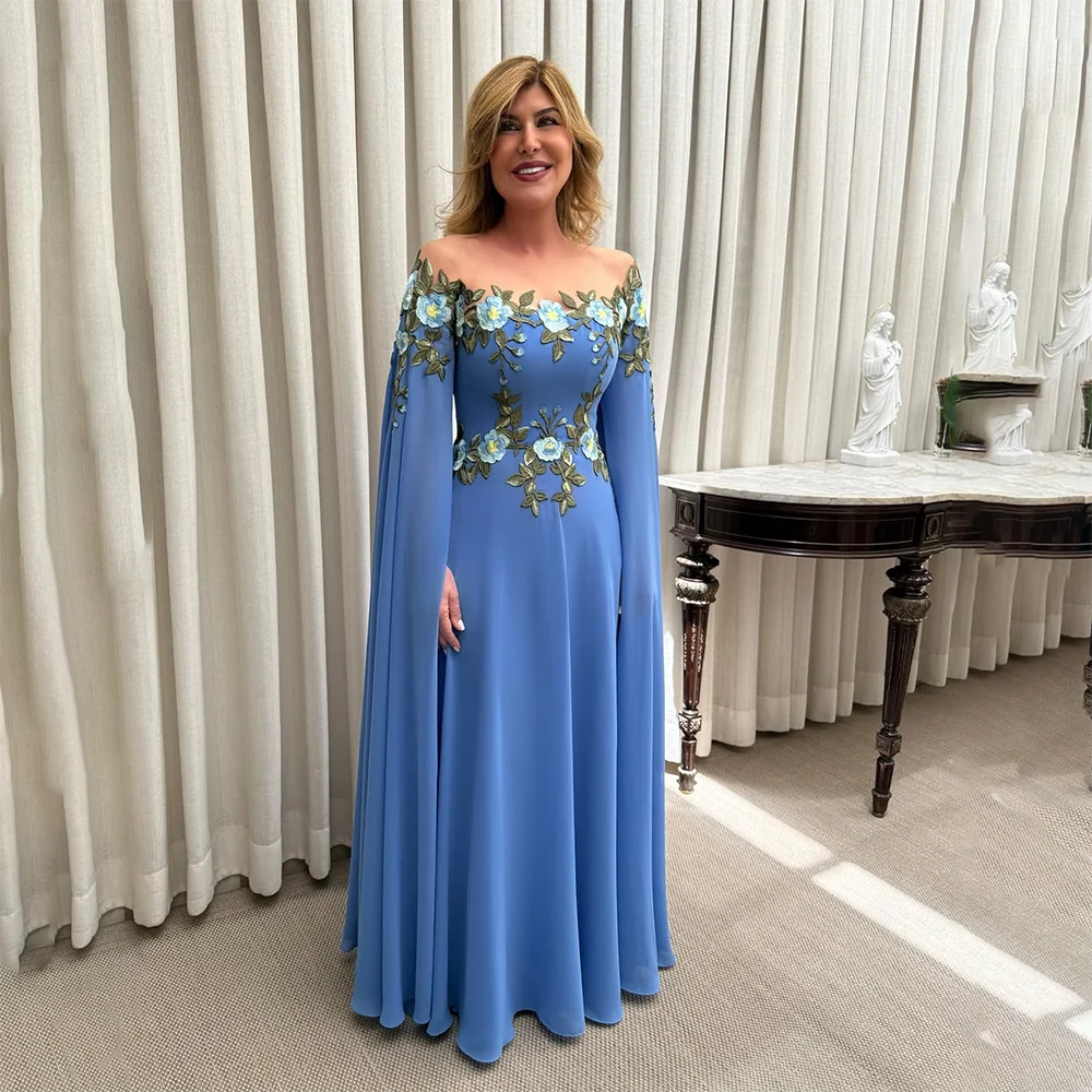Blue Elegant Green Chiffon Mother of The Bride Dresses Appliqued Off The Shoulder A Line Formal Evening Prom Gowns Customized