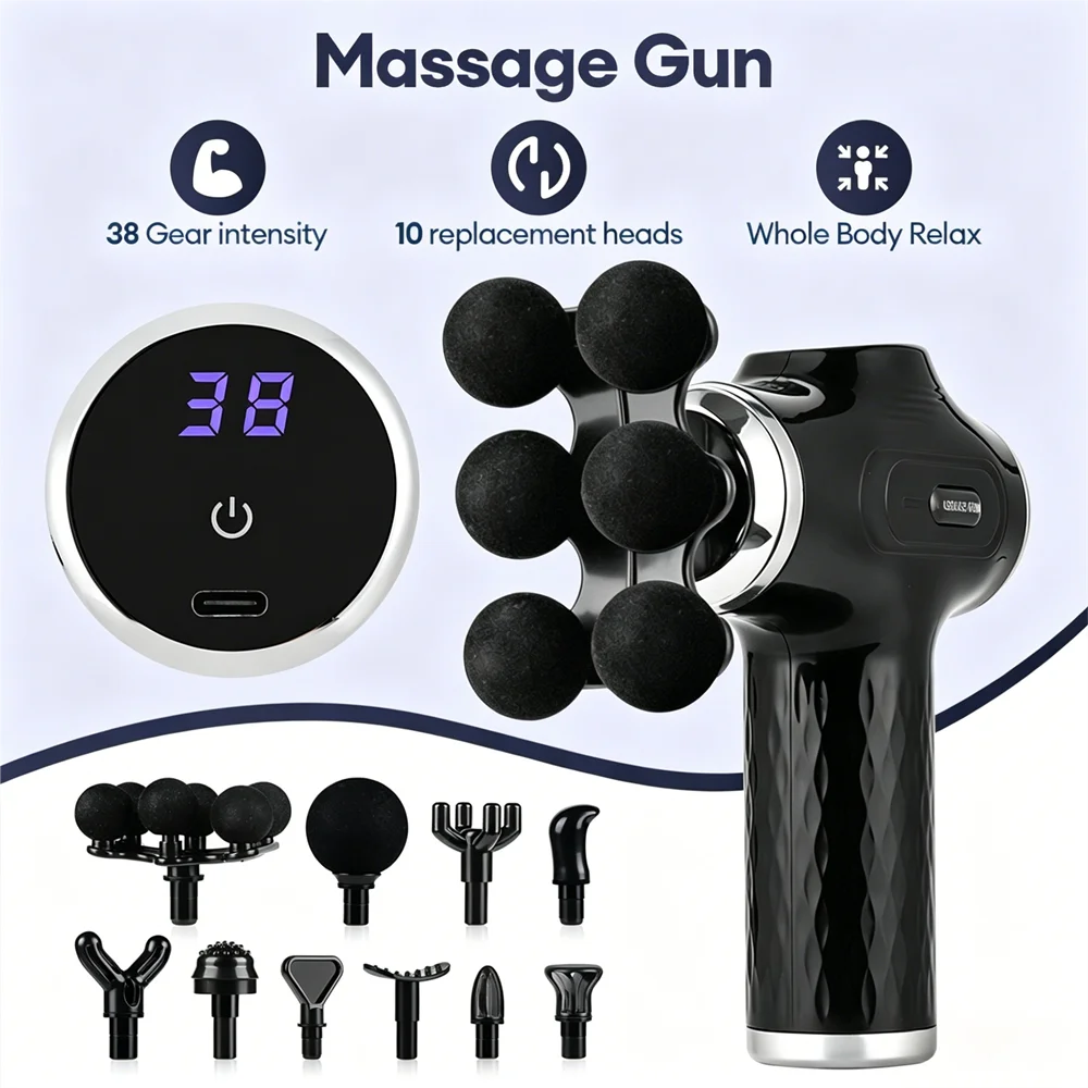 

Mini Fascia Gun 38 Level High Frequency Vibration 6-Heads Body Massage Gun Muscle Relaxation Shoulde Waist Back Leg Arm Massager