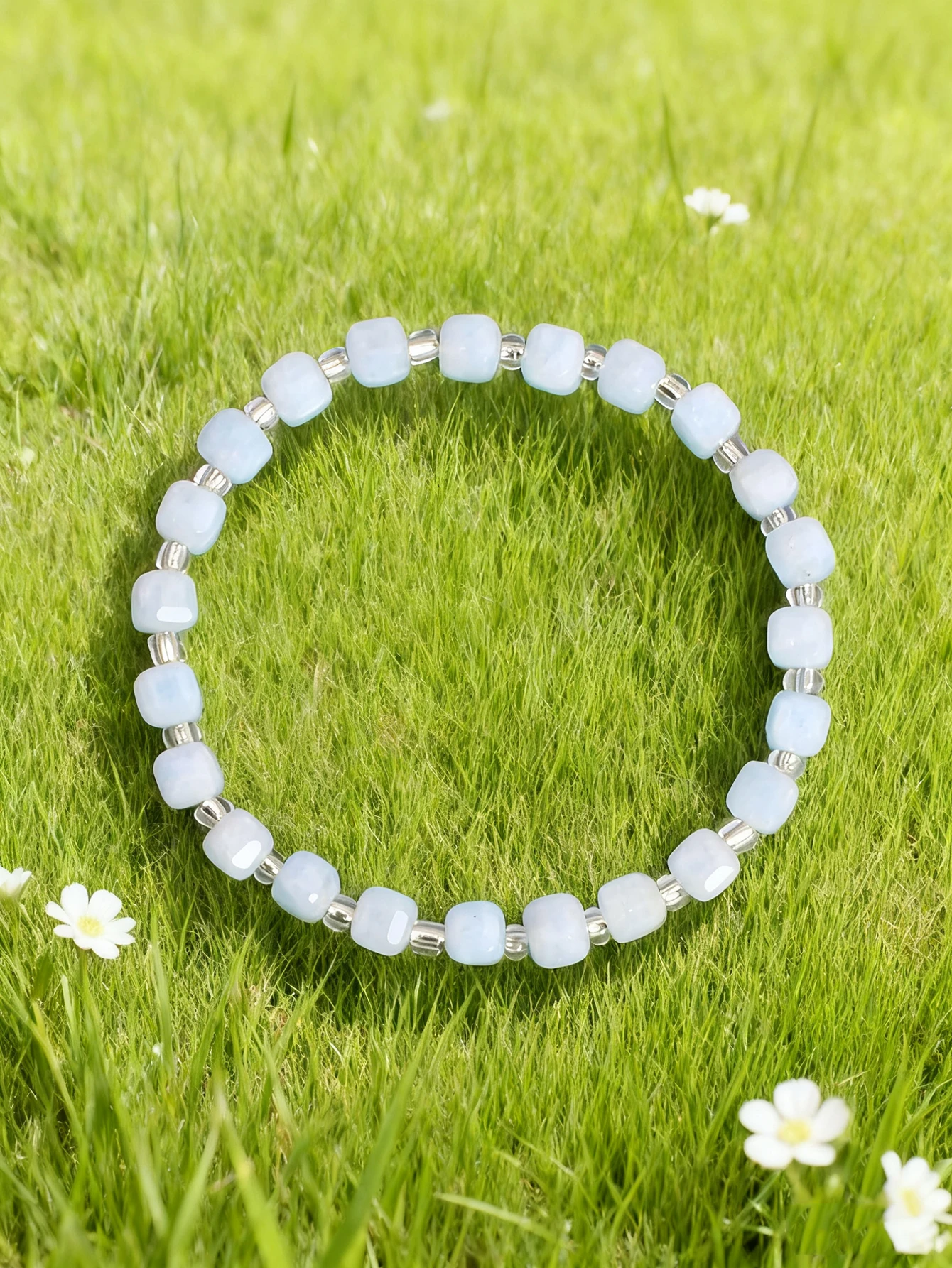 

Natural Stone Bracelet 6mm Faceted Aquamarine Bead for Vigour & Courage & Calm Healing Crystal Jewelry for Men and Women Gift