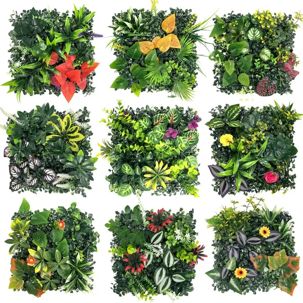 DIY Artificial Plant Wall Panel UV Protection Durable Artificial Eucalyptus Carpet Sunflower No Watering Artificial Fern Grass