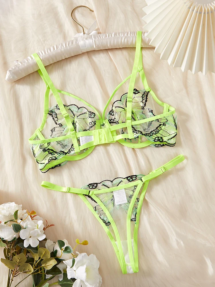 Lingerie Woman Sexy Fancy Underwear Butterfly Embroidery Bra Sets Attractive Chest Intimate Goods Romantic Erotic Outfits 2 pcs