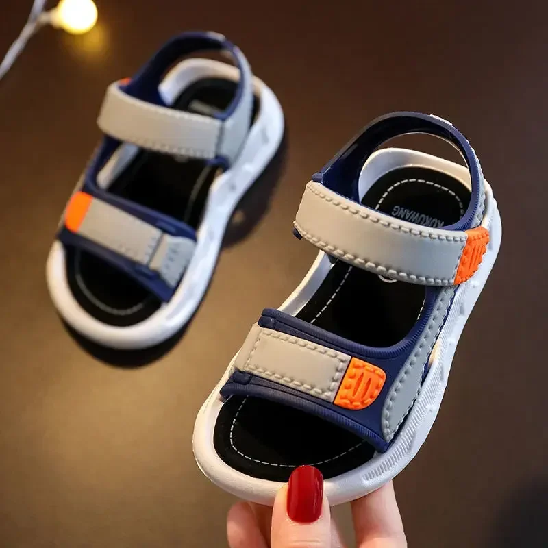 2024 New Children\'s Summer Leather Sandals Kids Flat Sole Beach Shoes Boys Girls Soft Non-slip Casual Toddler Baby Sport Sandals